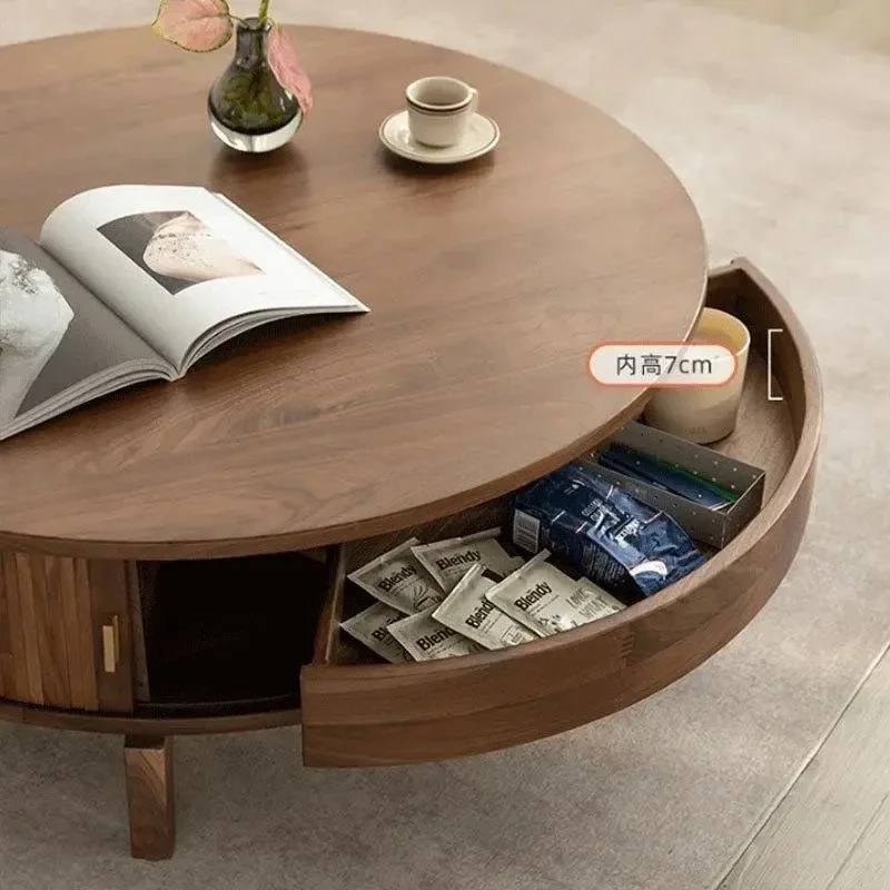 all solid wood black walnut round coffee table artistic sense wind living room round tea