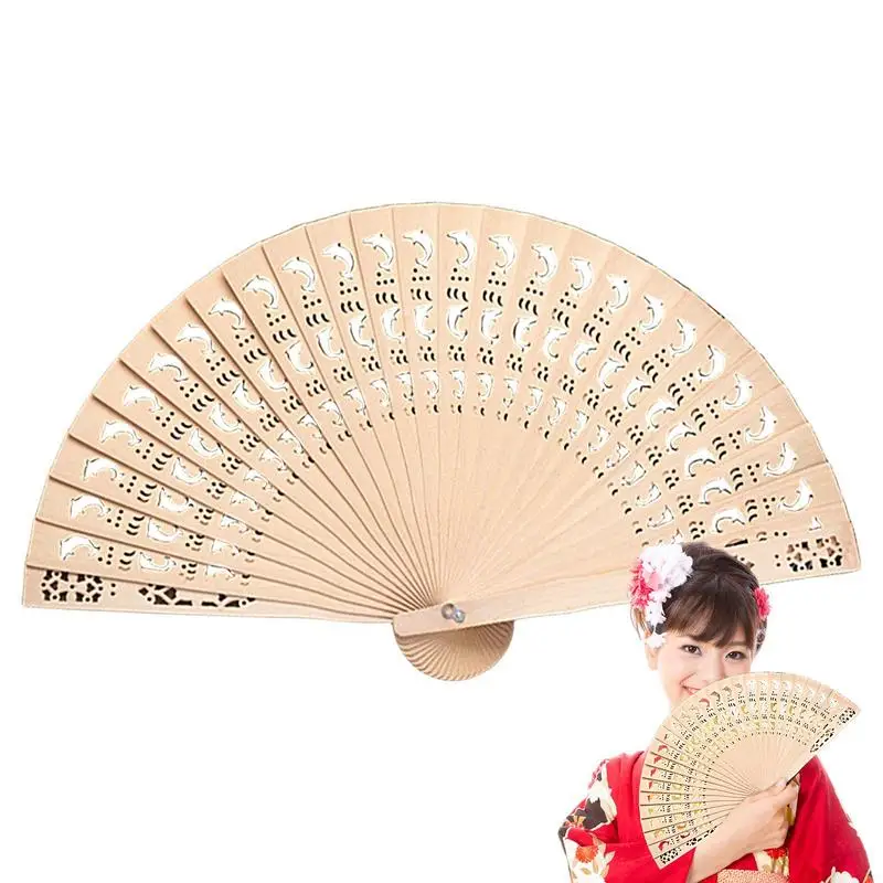 Wooden Hand Fan Chinese Style Hand Held Folding Fans 20.5cm Wood Fans for Wedding Gifts Birthday Party Decorations Home Decor