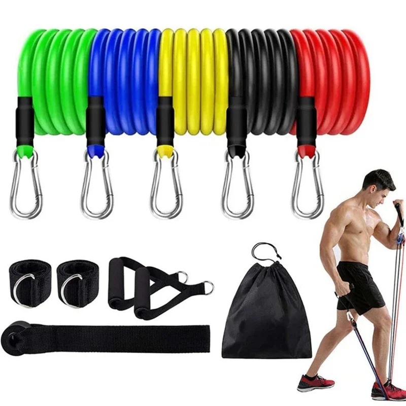 11pcs Latex Resistance Bands Set 100LB Elastic Workout Pull Rope Muscle Training Gym Home Bodybuilding Equipment