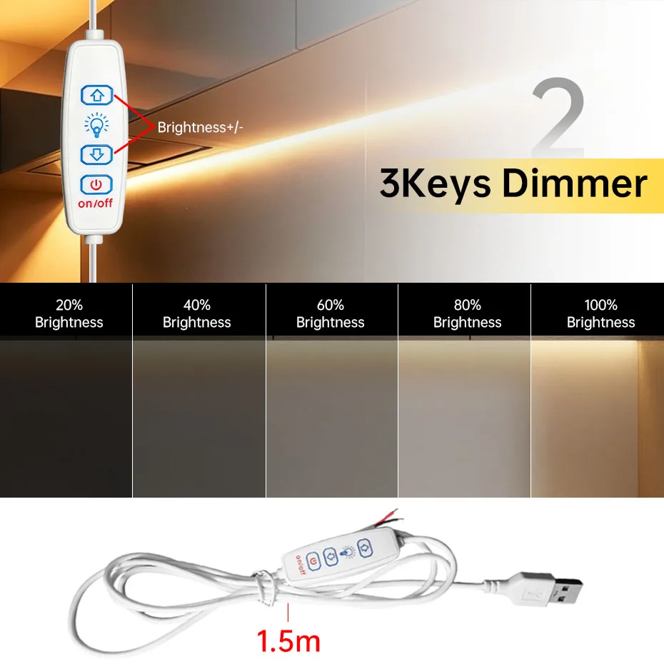 1/3/5Pcs 5V USB Switch Dimmer Cable Male to 2 Core Connection ON/OFF Touch Sensor Power Supply for LED Strip Light Bulb DIY