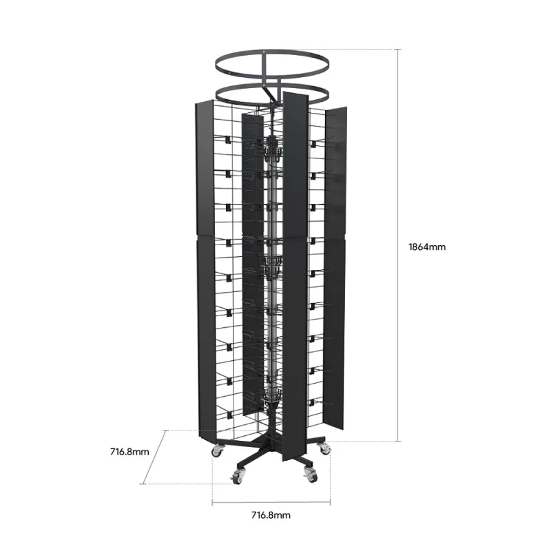 مخصص. مصنع النظارات الشمسية التجزئة متجر النظارات تركيبات المعادن المنقولة الدورية نظارات عرض موقف مع عجلات عجلات #4