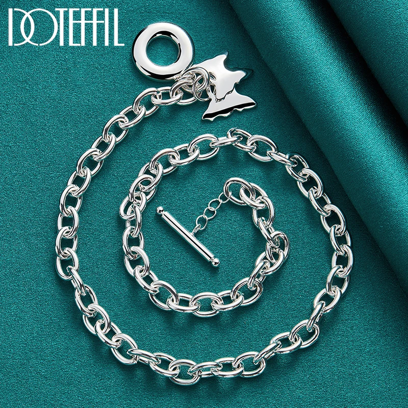 DOTEFFIL 2pcs 925 Sterling Silver Butterfly Necklace Bracelet Set For Women Man Wedding Engagement Jewelry