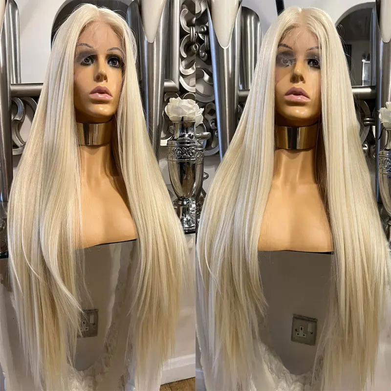 Bombshell White Straight Synthetic 13x4 Lace Front Wigs Glueless High Quality Heat Resistant Fiber Hair For Fashion Women Wigs