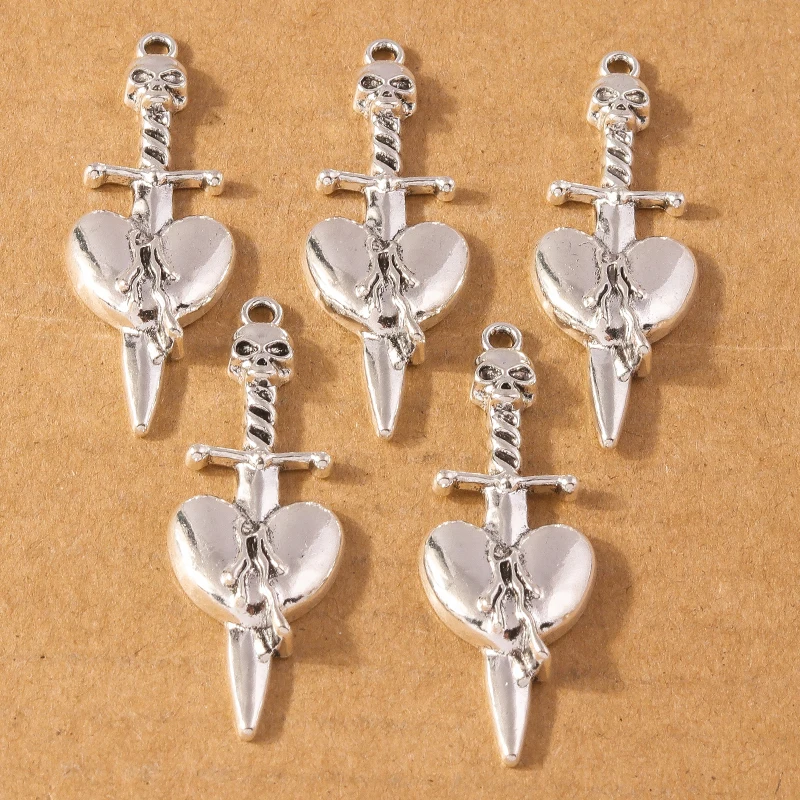 

4pcs Alloy An Arrow Pierces the Heart Charms Gothic Skull Pendants DIY Earrings Necklace Jewelry Making Accessories