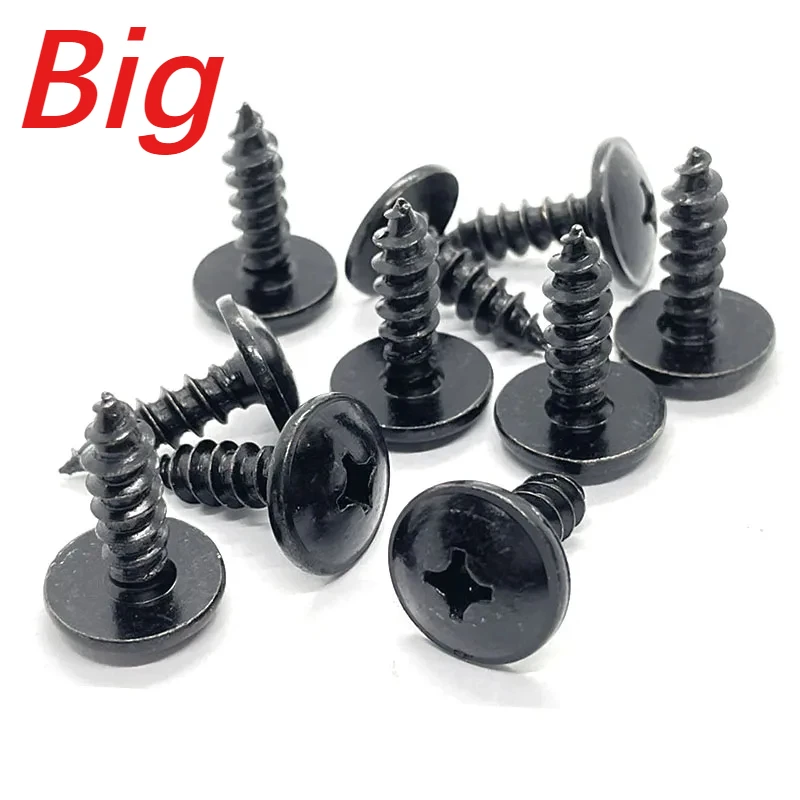 10pcs Black Self-tapping Screws 6mm Big Head 16mm for Car Motorcycle Bumper Fender Engine Guard