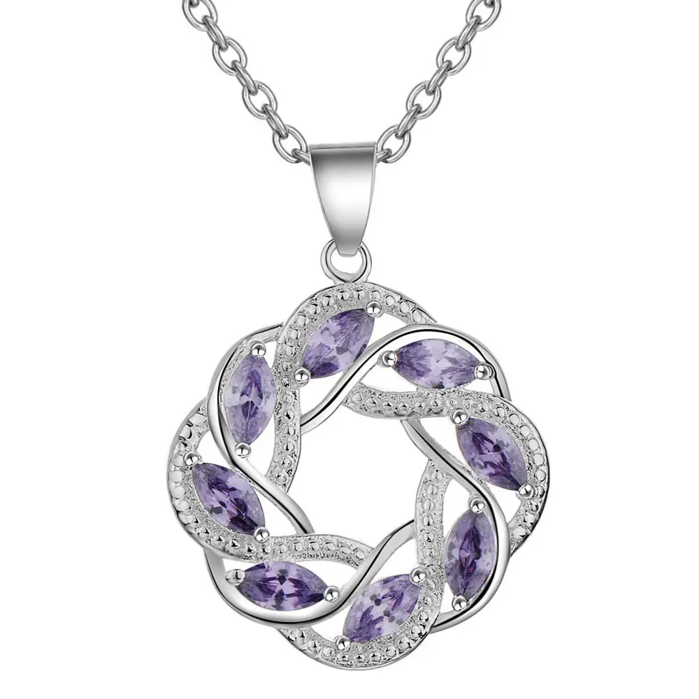 925 Sterling zilveren ketting hanger paarse zirkoon voor vrouwen bruiloft verlovingssieraden kristal zirkonium mode vakantie cadeau