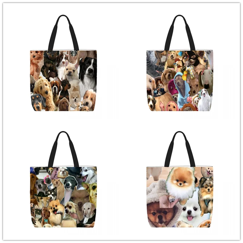 

funny animal dog Handbag Printed Travel Shoulder Bag Large Capacity Women's Shopping Bags Strap Casual Fashion Canvas Strap