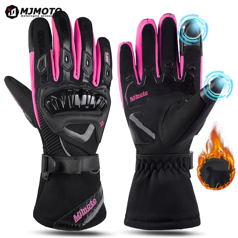 Winter Lady Motorcycle Gloves Pink/Purple 100% Rainproof Warm Motorbike Riding Gloves Women Motocross Gloves Moto Equipment