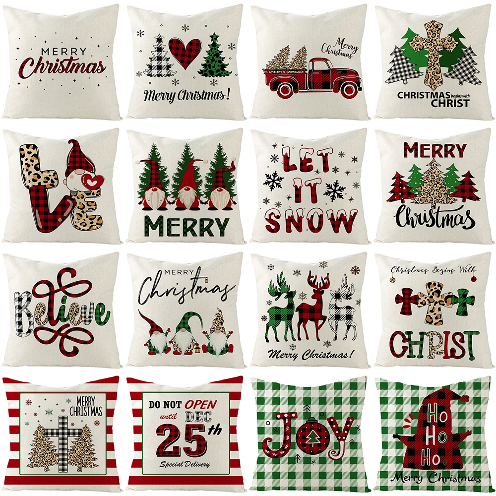 2021 Christmas Pillowcase Tree Deer Decorative Throw Pillows Sofa Cushions Linen Cushion Cover 45*45 Letter Plaid Pillow Covers