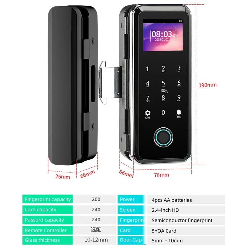 Fingerprint Door Lock For Glass Wooden Metal Door No Limited Smart Home WeChat APP Control Sliding Door Smart Keypad Gate Opener