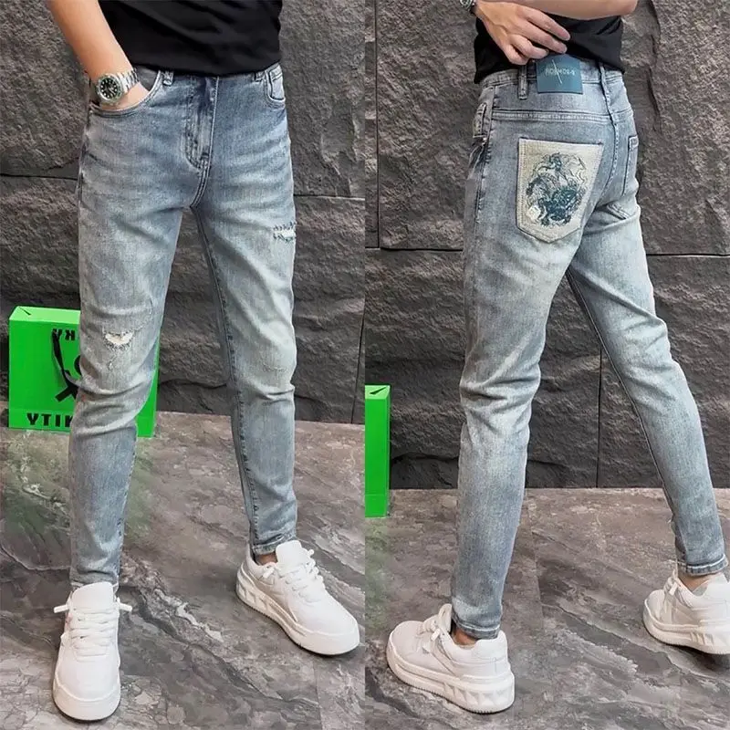 

Designer Clothing Luxury Man Pants Jeans Men's Summer New Embroidered Fashion Casual Pants 2025 Ripped Slim Straight Pants