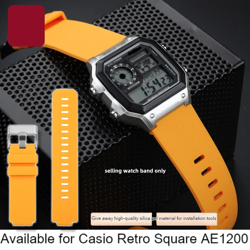 Waterproof silicone watch strap For Casio small square series AE-1300/AE-1200/w-216 men's replacement bracelet bracelet 18mm