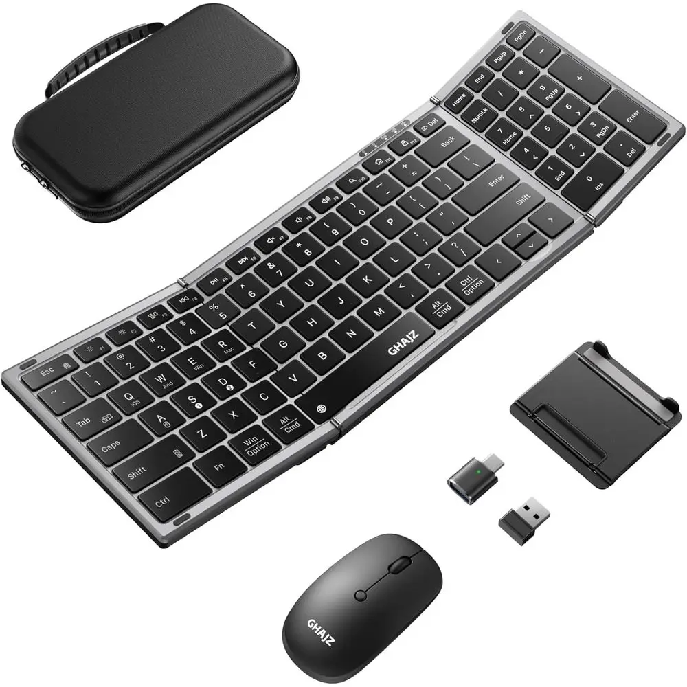 Bluetooth 4-in-1 Portable Rechargeable Silent Keyboard and Mouse Combo for Travel and Office - Black Gray