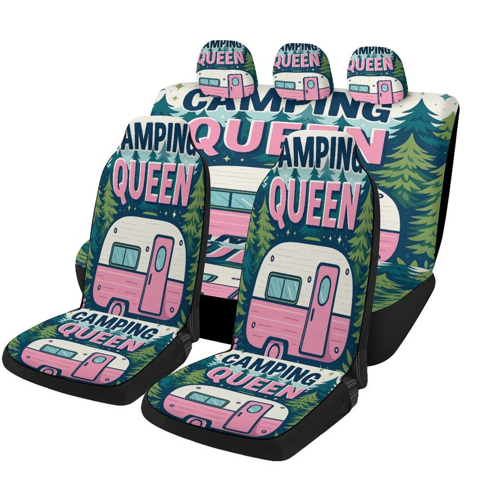 Set Of Car Seat Covers Designed For Camping Enthusiasts, Suitable For Various Vehicles. Stylish And Durable, This Complete Set I