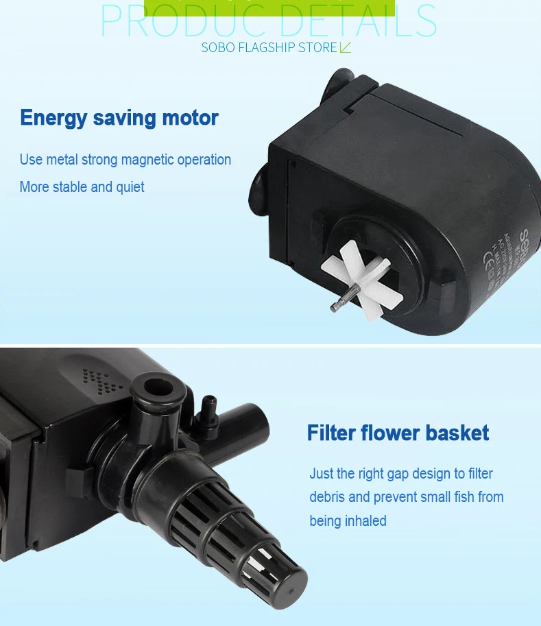 SOBO Silent Aquarium Water Pump WP-880 Three-in-One Submersible Pump Fish Tank Filter Circulation Pump Oxygen Pump