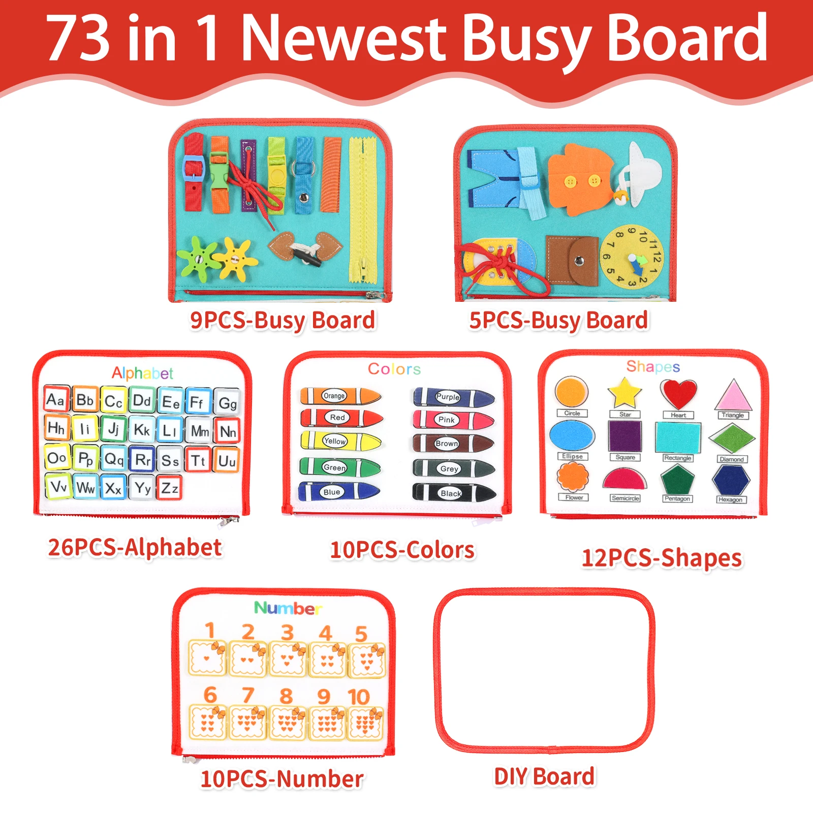 Kleinkind Montessori Busy Board für Kinder im Alter von 1–3 Jahren Busy Sensory Lernspielzeug Reisespielzeug