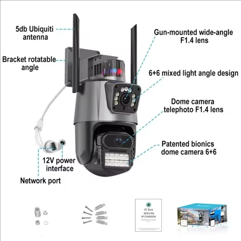 Dual Screens  8MP PTZ Camera Outdoor 4K HD Dual Lens WiFi Security IP Camera Auto Tracking Wirelss CCTV Surveillance Camera