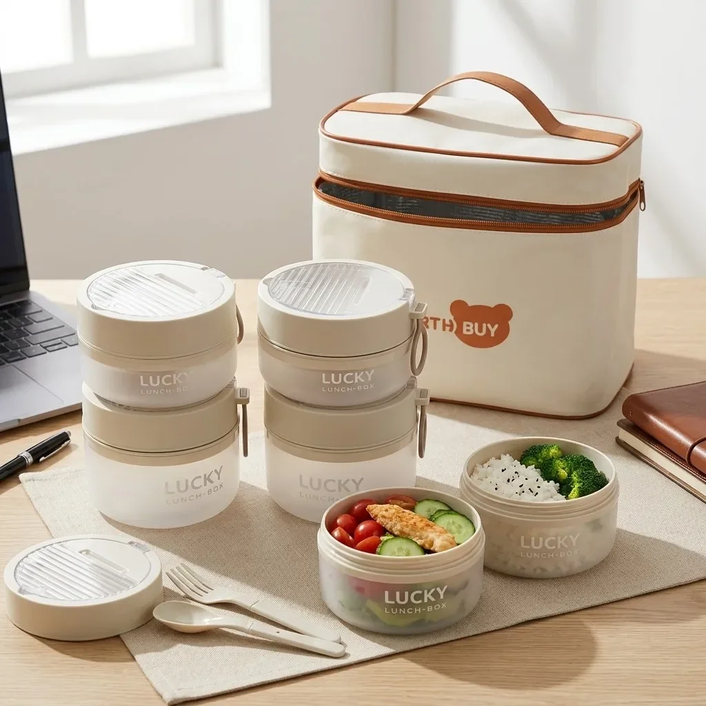 Bento Lunch Box Set Plastic Food Storage Containers with Fork Spoon Microwavable Leakproof for Kids School Adults Work