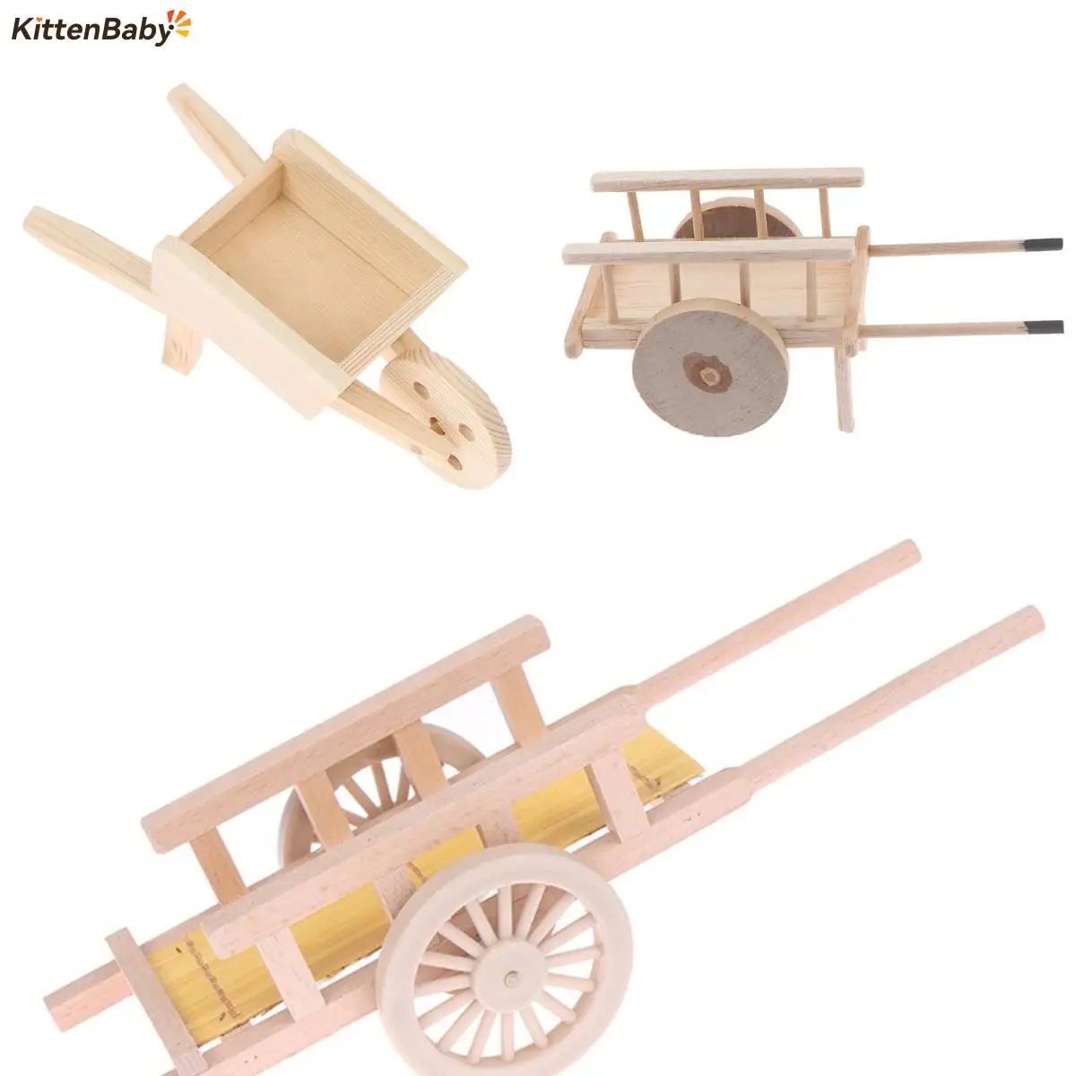 1:12 Miniature Chinese Style Dollhouse 3D Wooden Wheel Barrow Mini Educational Simulation Farm Tool Model Home Decor For Kids