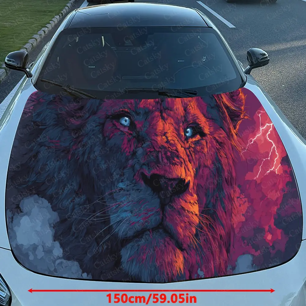 Radiant Cosmic Lion Car Hood Stickers - Self-Adhesive, Waterproof and Durable Vinyl Wrap, Decorate And Protect Your Car - The Gi