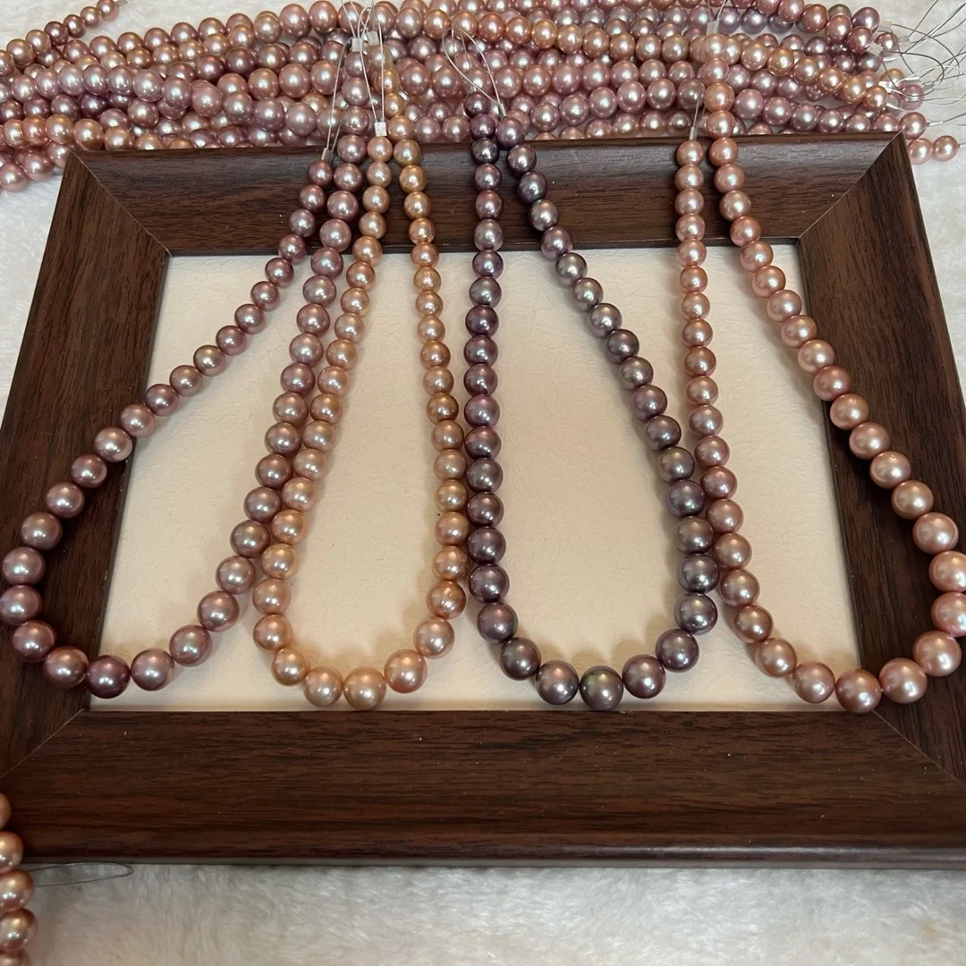 Natural Edison Pearls 9-12mm Smooth Leather Full White Powder Purple Necklace Wholesale Agent Knot and Clasp