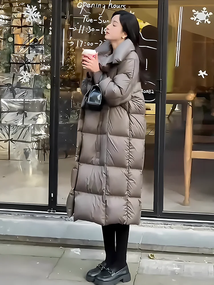 

Faionable Thiened White Du down Jaet Women's Winter Coat Warm Collar Commute Sle Mid-Length Padded Coat