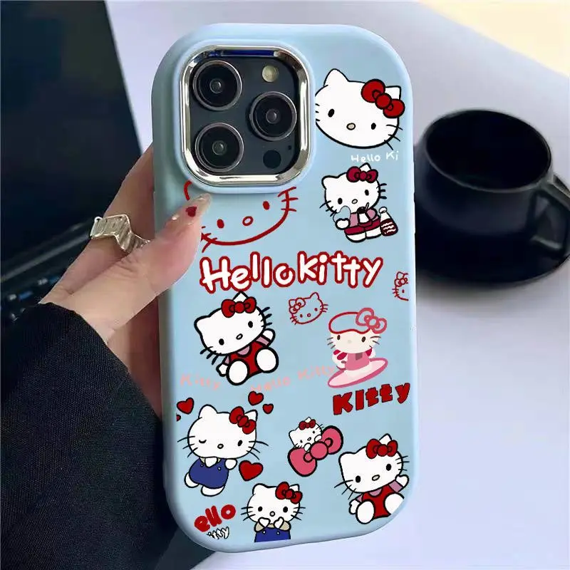 Sanrio Hello Kitty Kawaii kreskówka etui na telefon iPhone 15 14 13 12 11 Pro Max 7 8 Plus XR XS MAX Y2K różowa dziewczynka śliczna tylna okładka