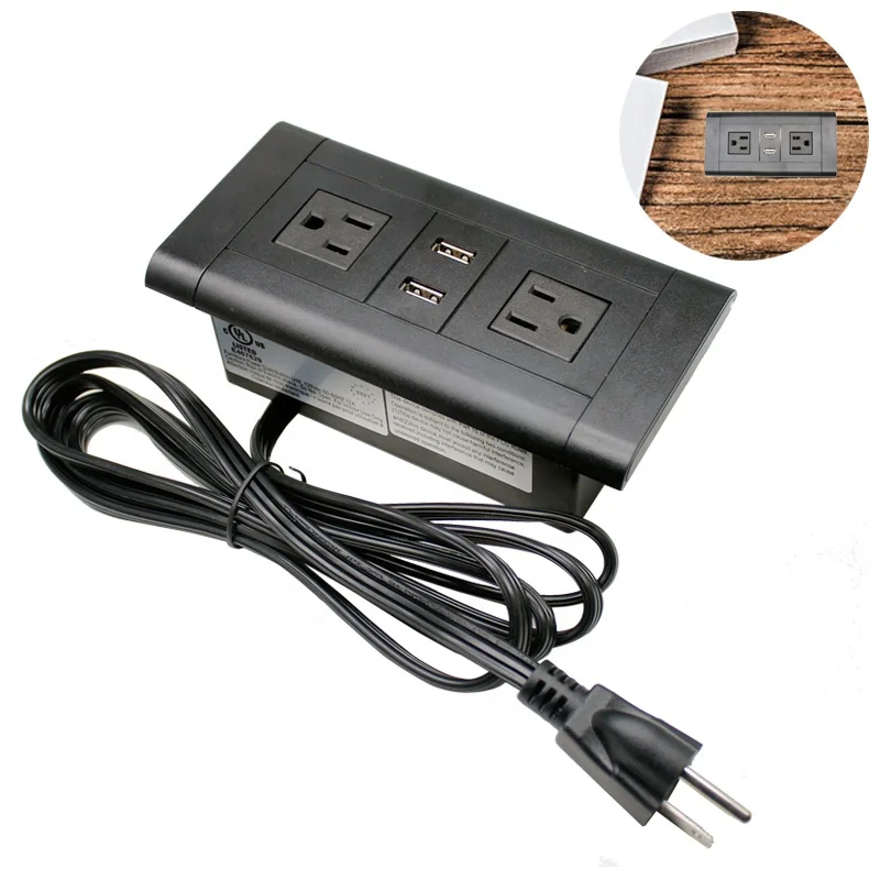 

2 USB 2 Outlet Power Strip Table Desk Surface Mountable Recessed Furniture USA