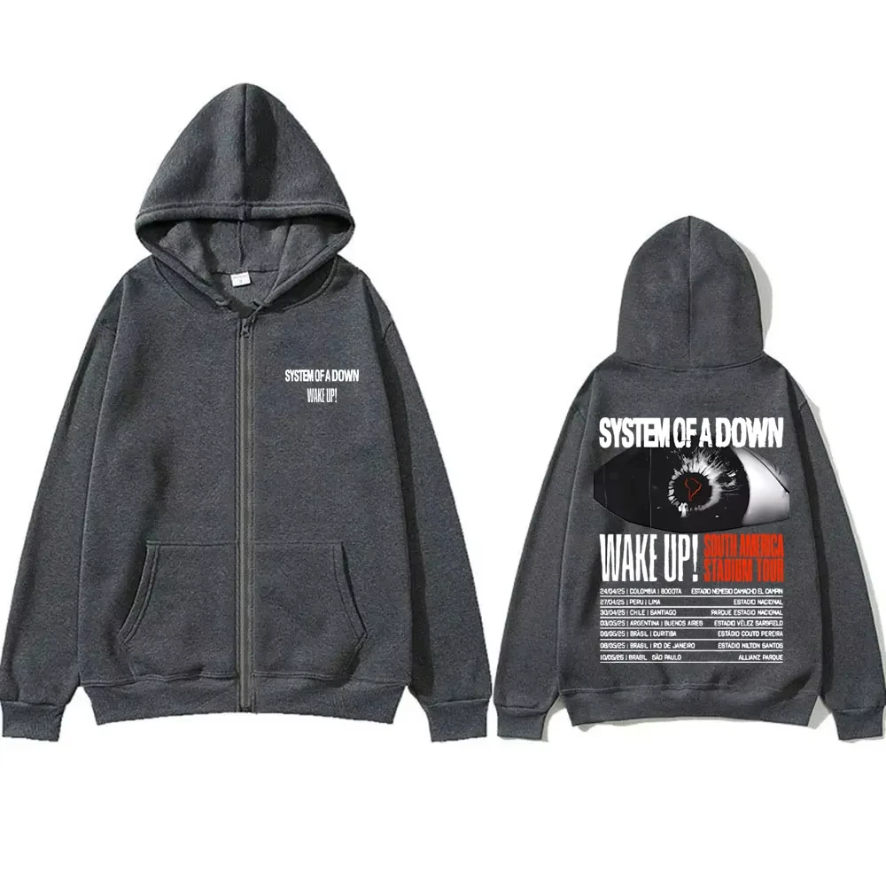 Rock Band System of A Down Wake Up South America Stadium Tour Reißverschluss-Hoodie Herbst Winter Übergroße Jacke aus 100 % Baumwolle mit Reißverschluss