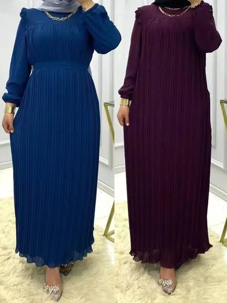 Eid 2023 Muslim Women Party Dress Abaya Dubai Women Kaftans Evening Pleated Dresses Morocco Islam Robe Femme Musulmane Vestidos