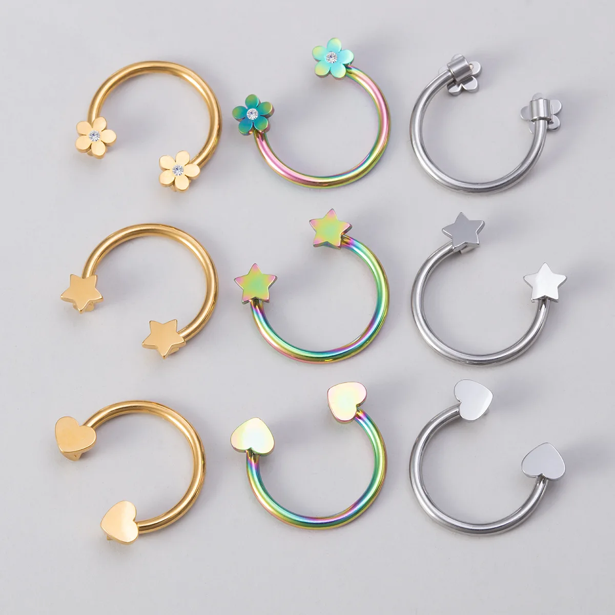 3Pcs Stainless steel piercing jewelry Star flower Love mix multi-purpose ring punk piercing jewelry