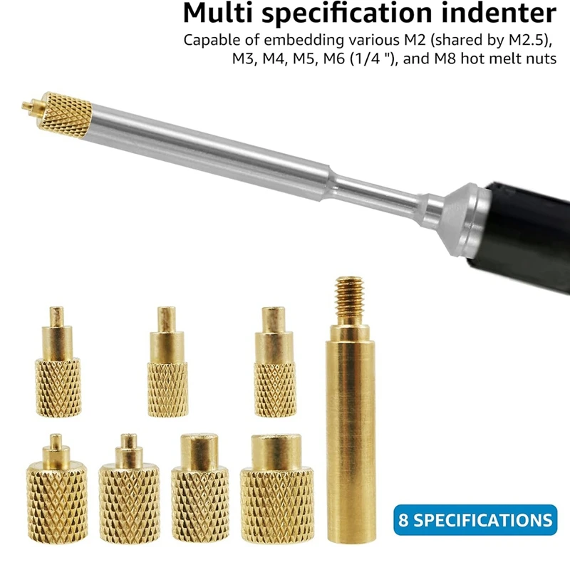 Heat Set Insert Tool M2/M3/M4/M5/M6/M7/M8 Heat Set Insert Tip Kit TS100 Brass Soldering Iron Tip Set