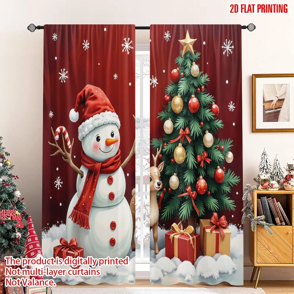 

2pcs 2D flat printing Merry Christmas Popular Window Drapes Christmas Snowman Deer Tree Candy Cane Polyester Without Electricity