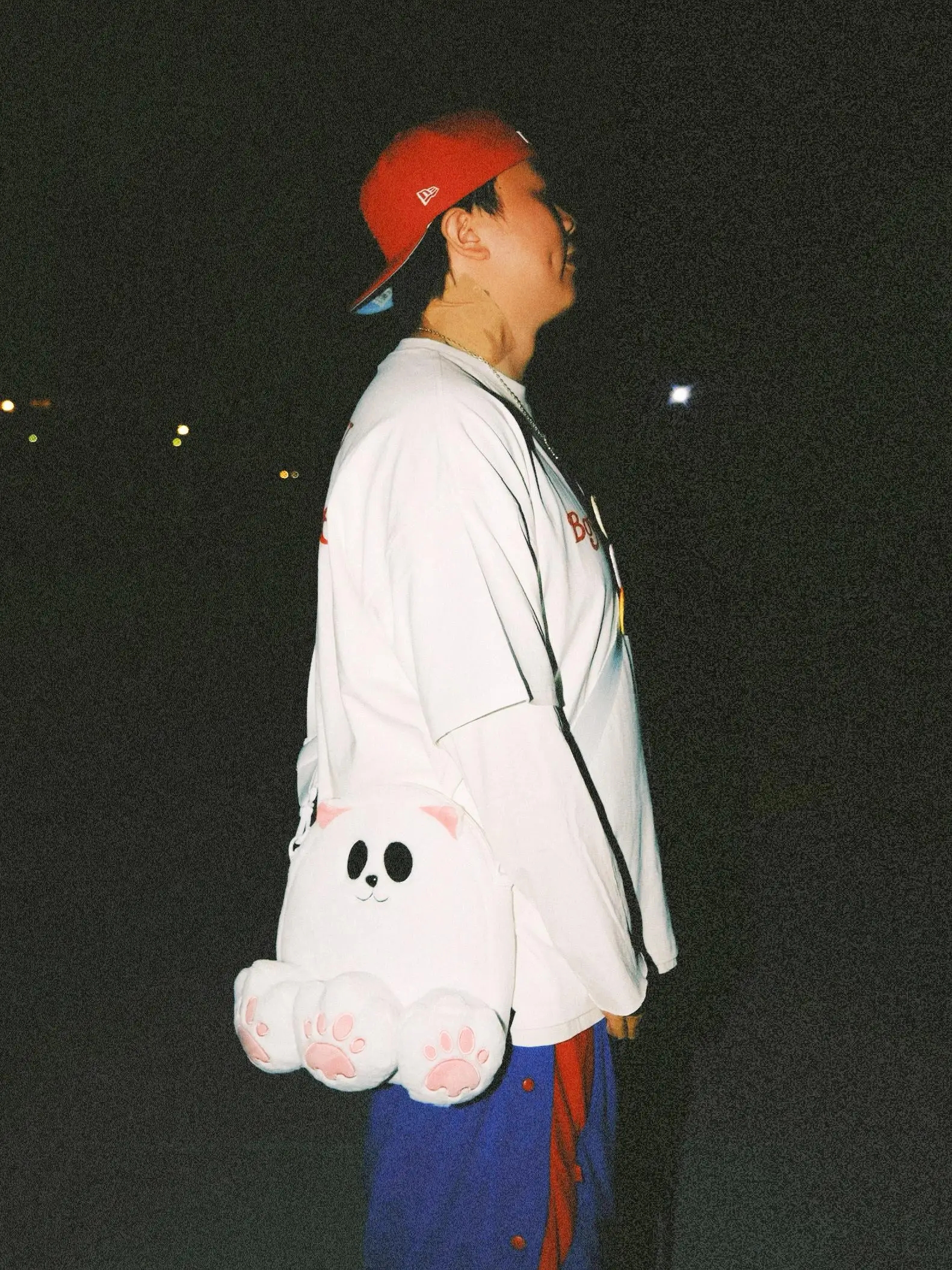 حقيبة ظهر أصلية لطيفة بثلاثة أرجل على شكل قطة Guochao كرتونية أصلية من القطيفة بكتفين مزدوجين #3