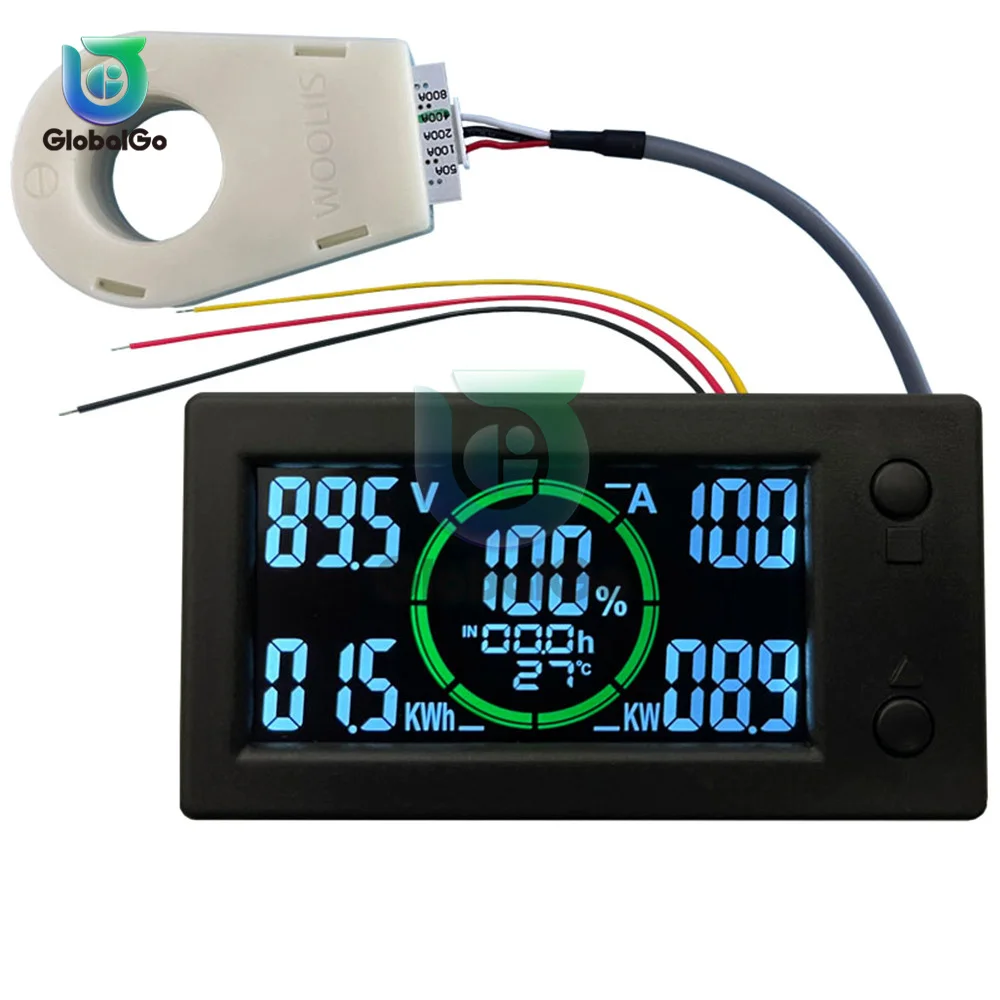 DC0-300V 50A 100A 200A 400A STN LCD Hall Coulomb Meter Voltmeter Ammeter Voltage Current Battery Capacity Monitor Bluetooth APP