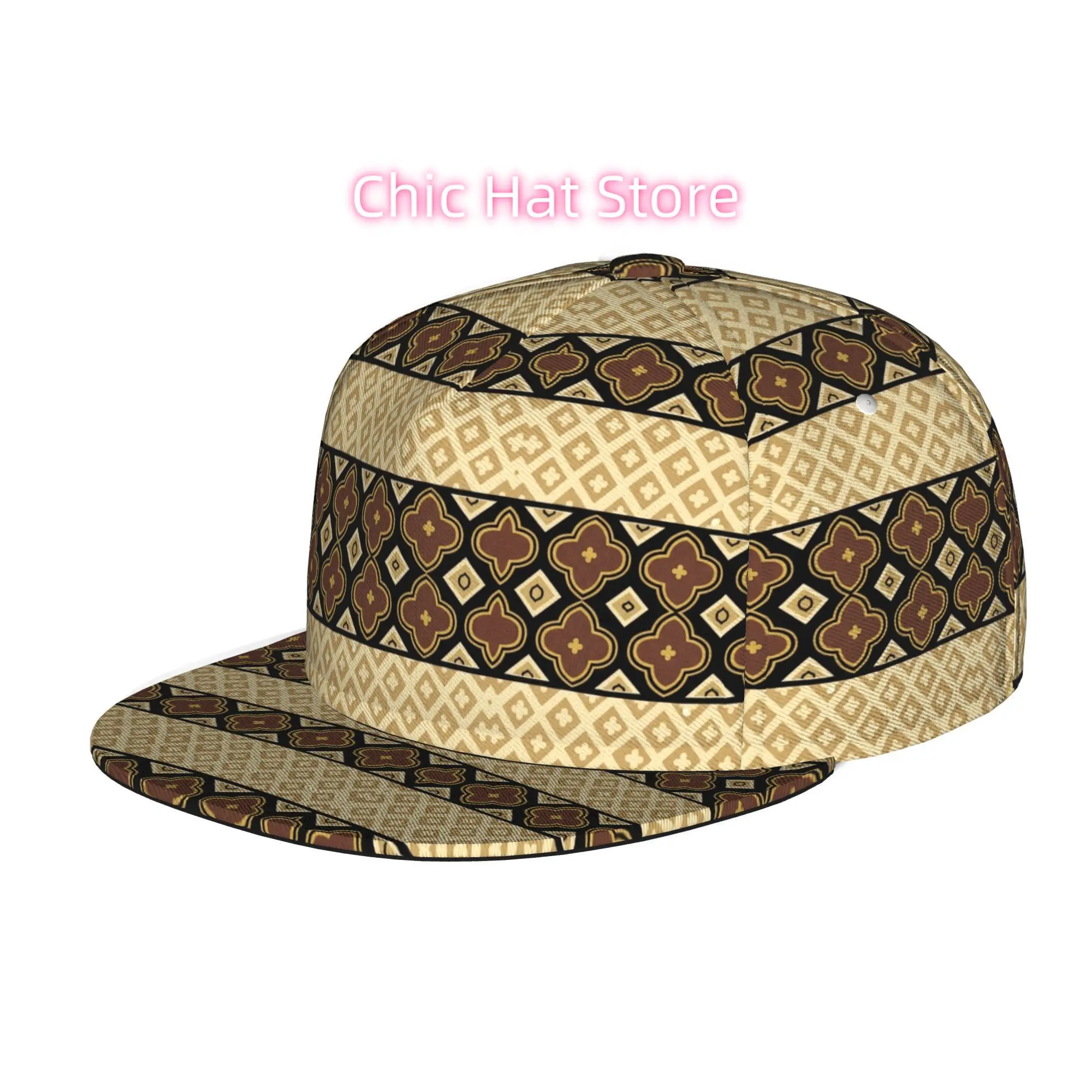 Baseball Caps for Both Men And Women Featuring a Geometric Floral Pattern, with an Adjustable Snap Brim And a Flat Top Design -