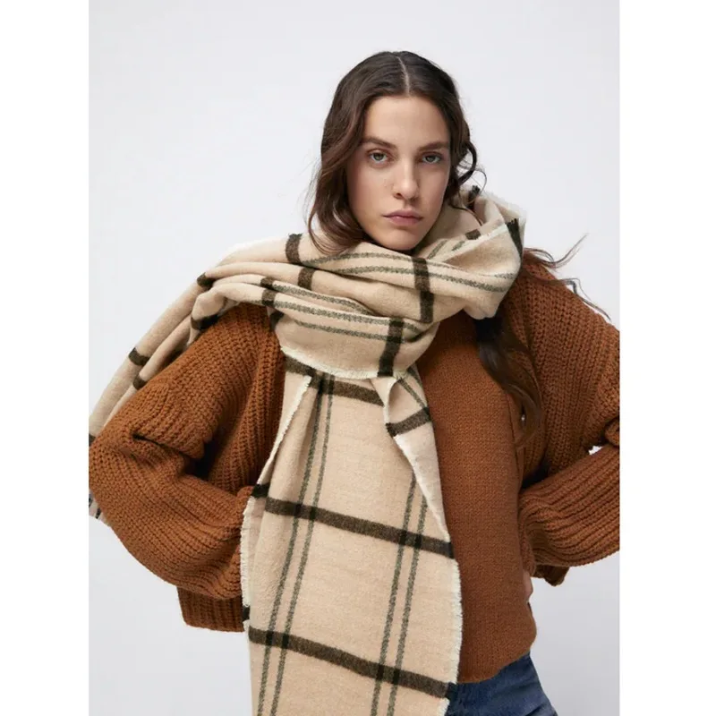 

2024 New Scarf Plaid Thin Women'S Scarf Z* Imitation Cashmere Bib Dual-Purpose Spring And Autumn Shawls