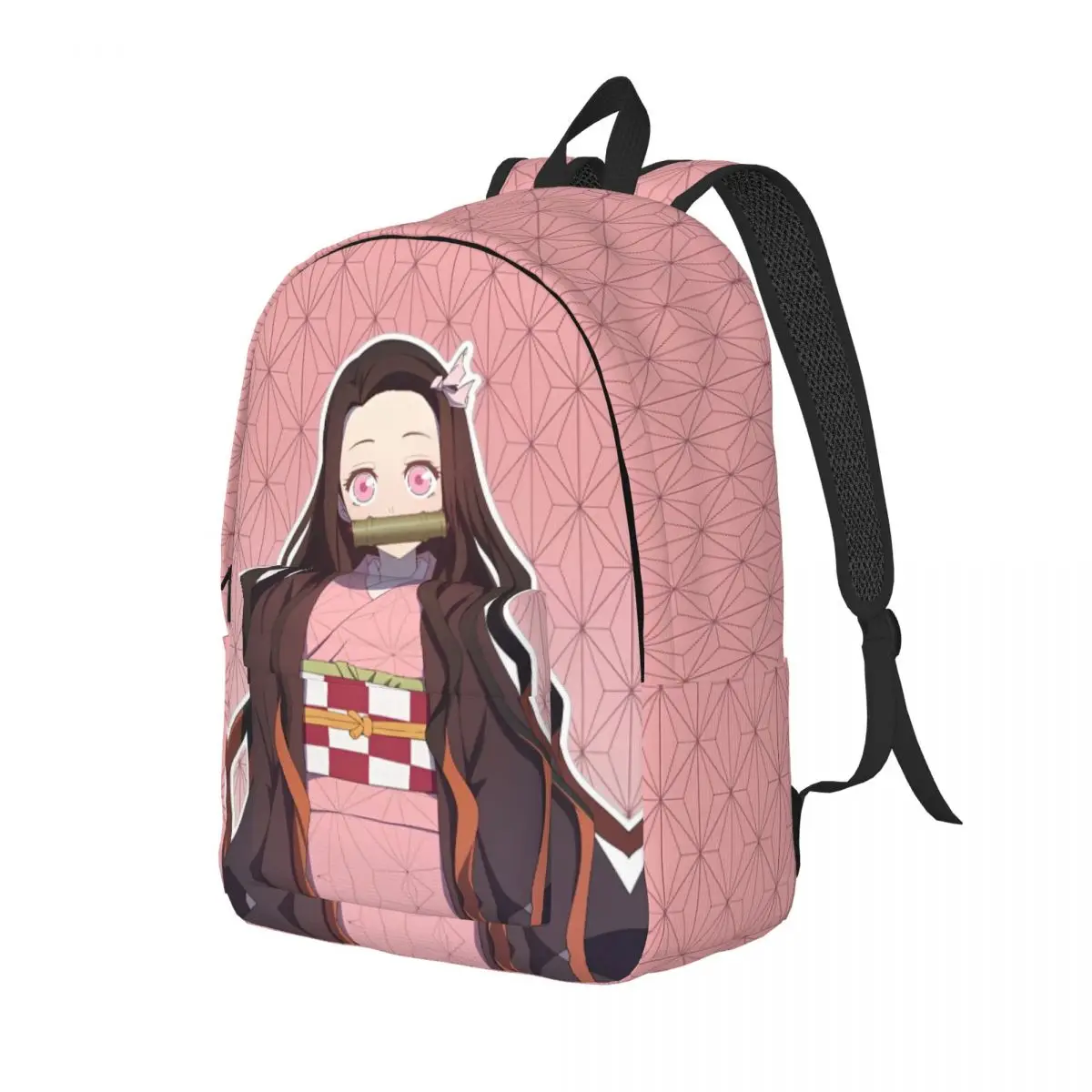 Anime Demon Slayer Nezuko Kamado Mochila clássica com bolso Mochila de trabalho para estudantes para homens e mulheres Bolsa de ombro universitária