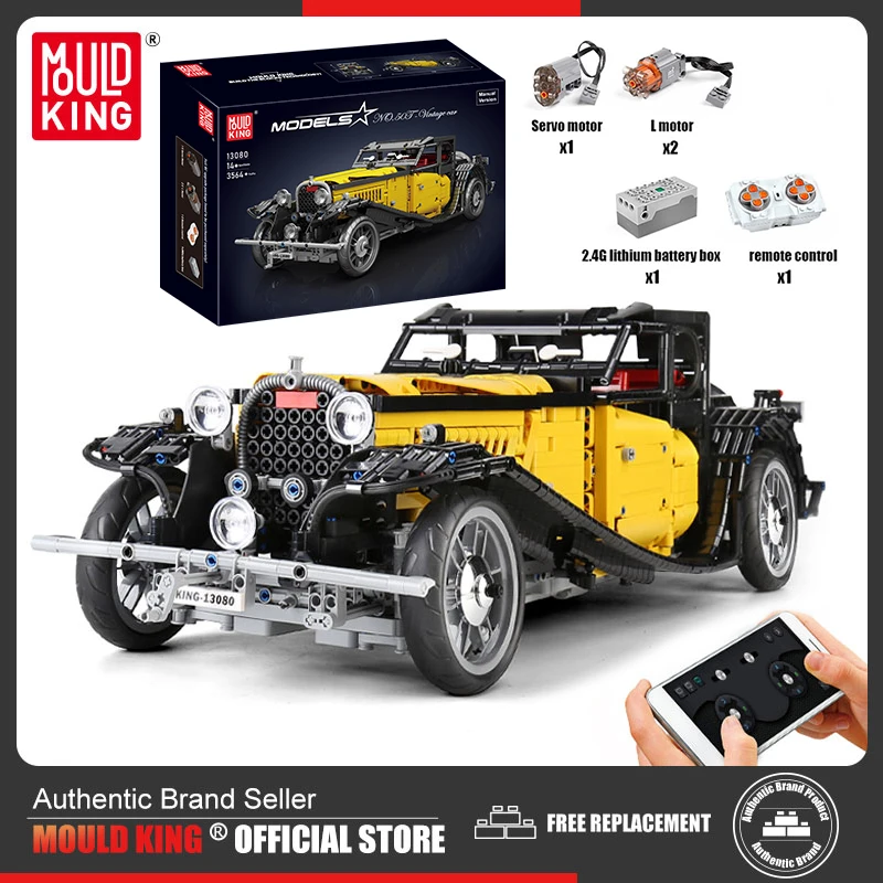 MOULD KING 13080D Technical Car Building Blocks T50 Vintage Car MOC-25153 Bricks Model Educational Toys For Kids Birthday Gifts