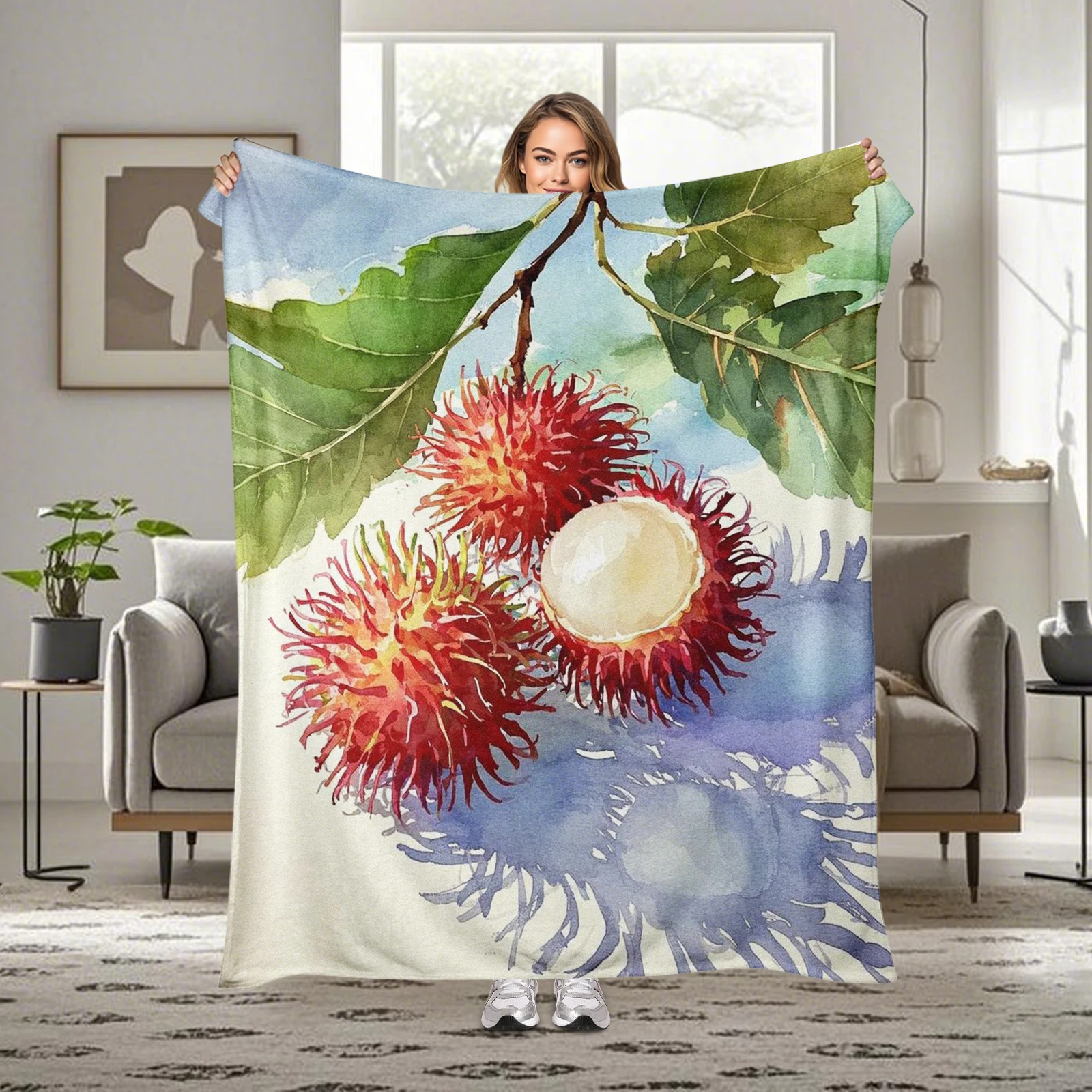 

Watercolor Rambutan Theme Blanket Adds Natural Charm And Joy As A Thoughtful Present For Friends And Family