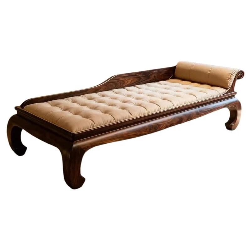 New Chinese ebony arhat bed, simple light luxury leather sofa bed, living room leisure furniture