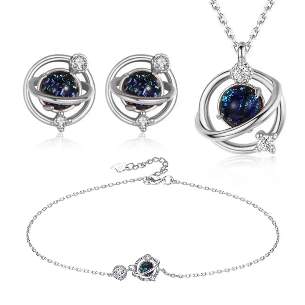 

Легкие роскошные серьги из стерлингового серебра S925, стекло, фантазийная звезда, элегантные серьги, ожерелье, браслет, комплект ювелирных изделий роскошного качества