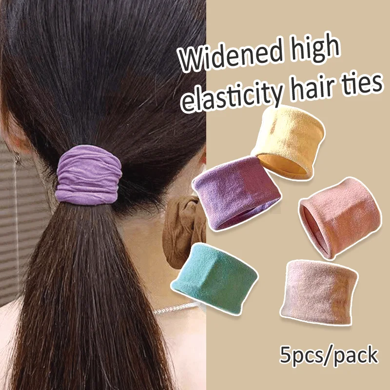 5pcs Solid High Elasticity Hair Bands Widened Rubber Headband Women Black Durable Ponytail Hair Ties