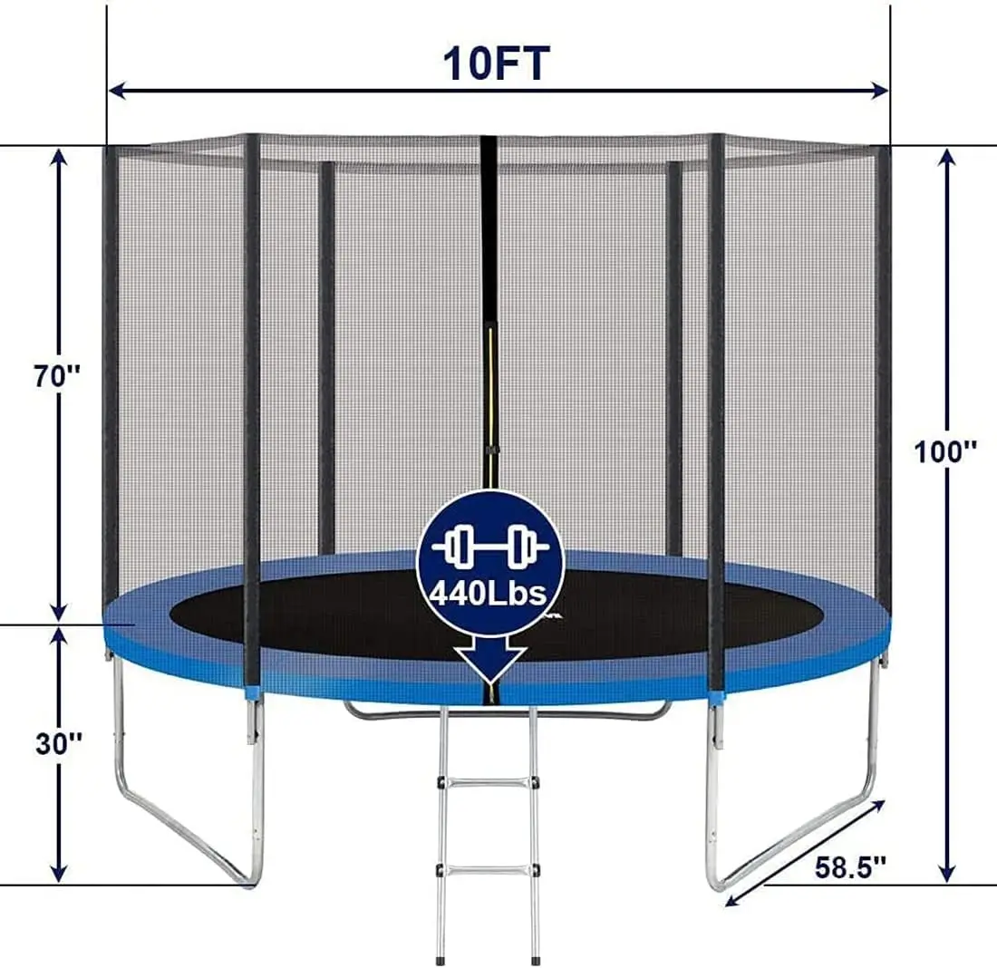 Trampoline 10FT Recreational Trampolines with Safety Enclosure Net, ASTM Approved Combo Bounce Outdoor Waterproo