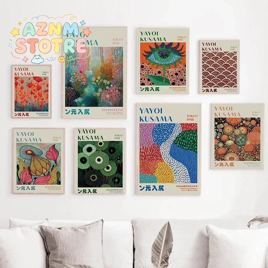 Yayoi Kusama Modern Poster Japanese Op Art Design Abstract Prints Canvas Painting Wall Art Pictures Home Living Room Decorati
