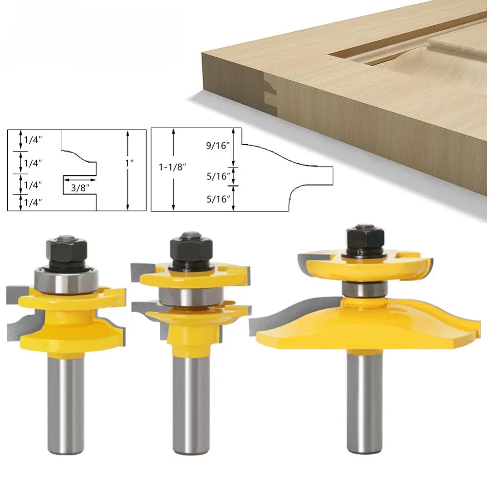 

3pcs 1/2" Shank Rail & Stile Ogee Blade Cutter Panel Raised Cabinet Router Bit Set Door Tenon Woodworking Tools