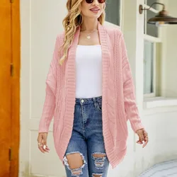 Women's Autumn and Winter New Fashion Elegant Solid V-Neck Irregular Casual Bat Sleeve Loose Sweater Knitted Cardigan Tops