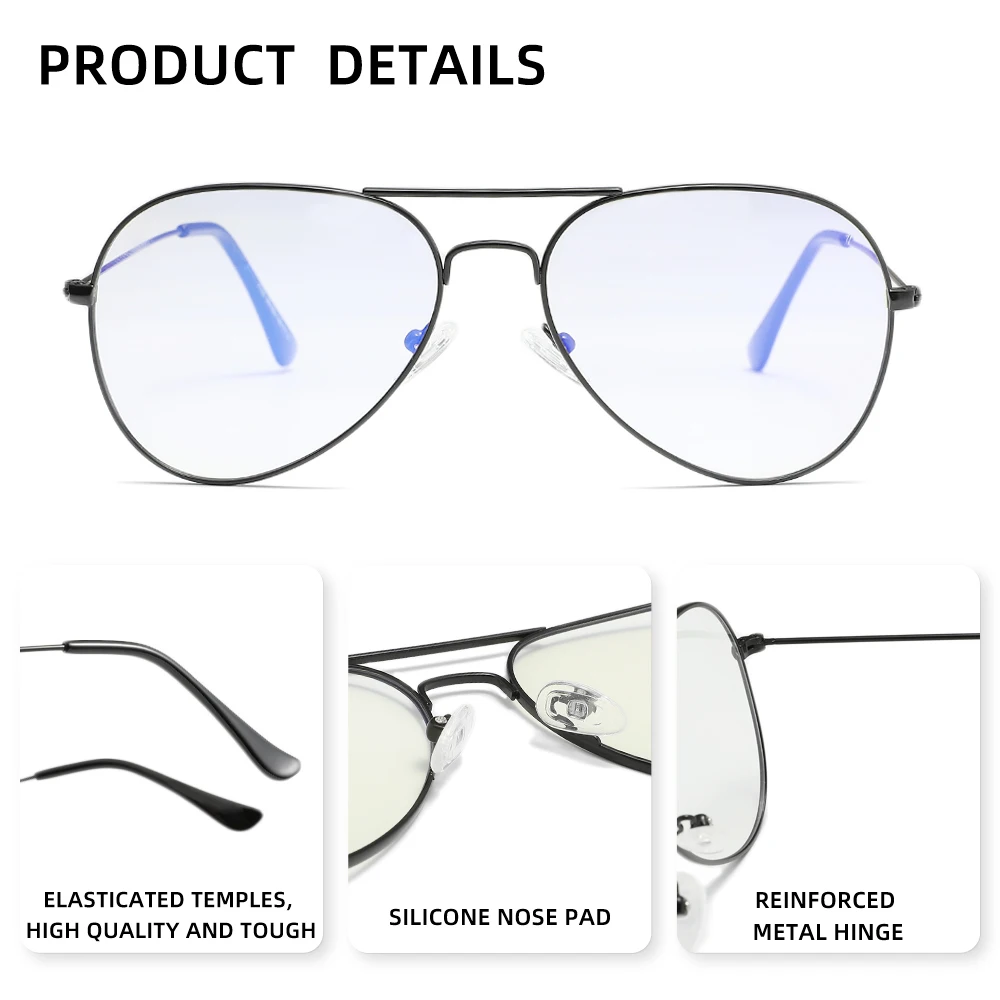 KINGSEVEN الطيار إطار رقيق نظارات طبية مستديرة قصر النظر مد البصر مكافحة الضوء الأزرق عدسة بصرية الرجال النساء نظارات للقراءة