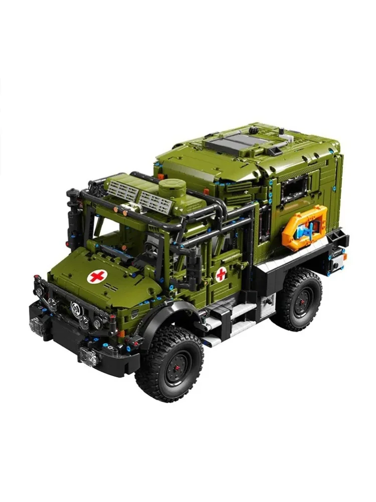Klemmbausteine Militärisches Unimog-Rettungsfahrzeug Baukasten Schwerlastwagen Geländegängiger Krankenwagen Transportfahrzeug Modellbausatz Jungen Spielzeug Erwachsene Kinder DIY Geschenk 3850 Teile