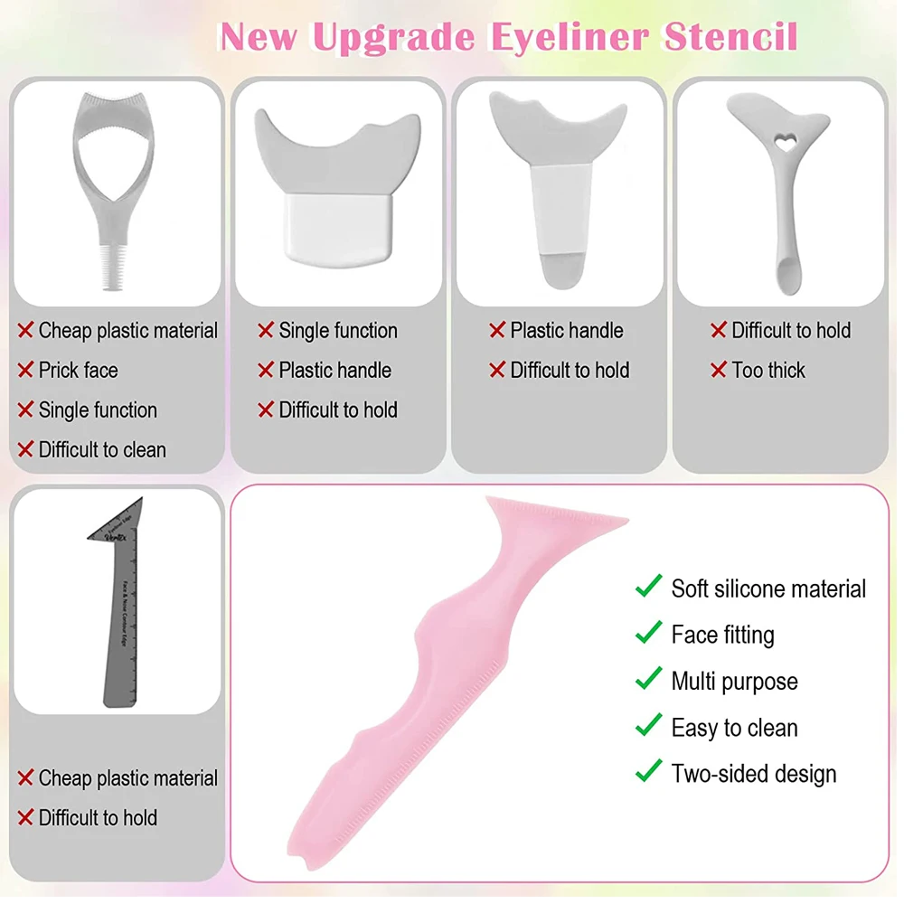 5 in1 Eyeliner Stencils Silicone Multi-Purpose Eye Makeup Tool Winged Eyeliner,Defined Eyebrow,Eyelash,Face Contour and Lip Line